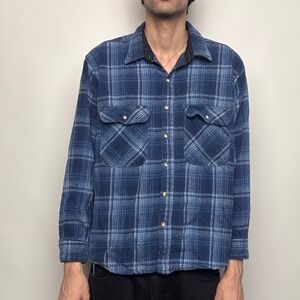 Field & Stream Mens Heavyweight Blue Plaid Quilted Lined Flannel Shirt Jacket XL